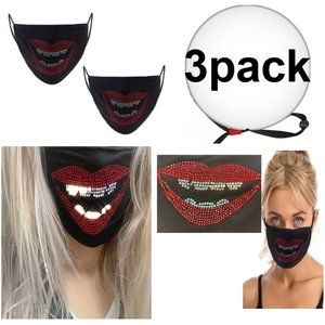 RHINESTONE FUNNY LIPS MASK COTTON (PACK OF 3)